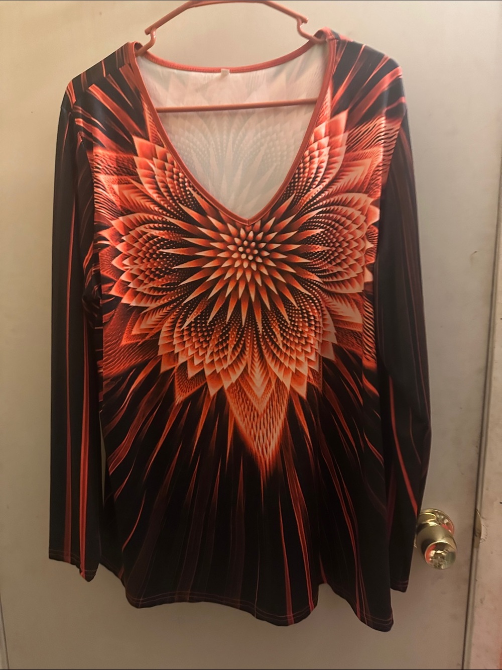 Women's Long-Sleeve V-Neck Graphic Top - Orange Burst